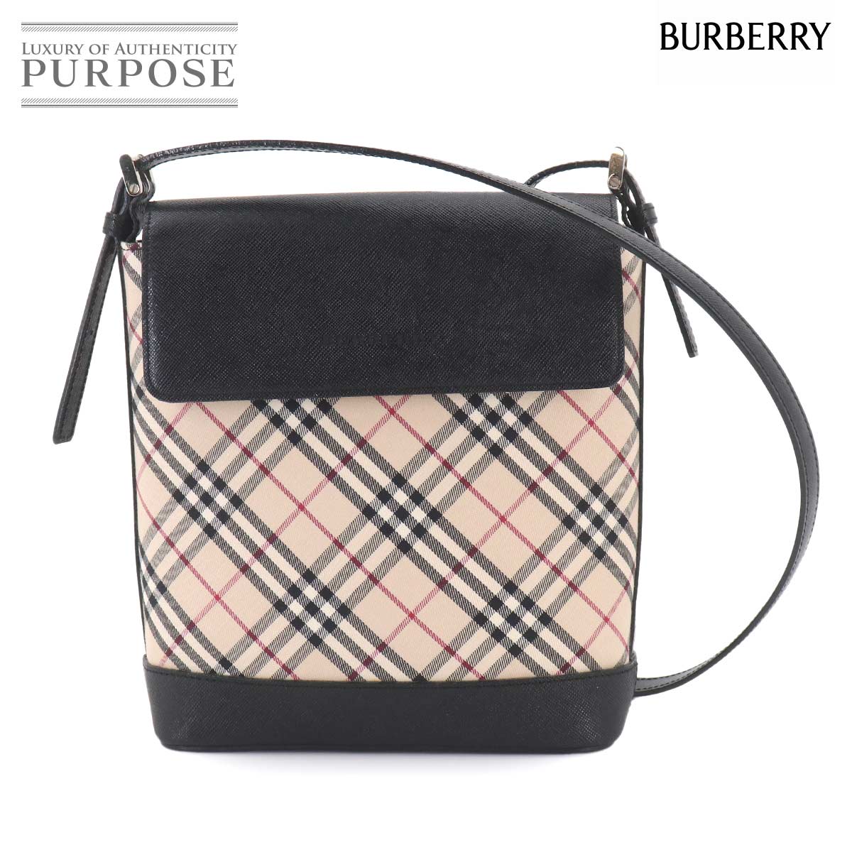 BURBERRY ノバチェック ショルダー バッグ キャンバス レザー ベージュ ブラック Shoulder Bag バーバリー 90324030