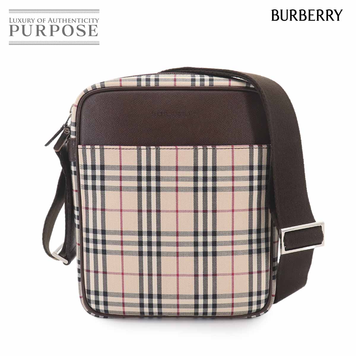 BURBERRY ノバチェック ショルダー バッグ キャンバス レザー ベージュ ブラウン シルバー 金具 Shoulder Bag バーバリー 90325564