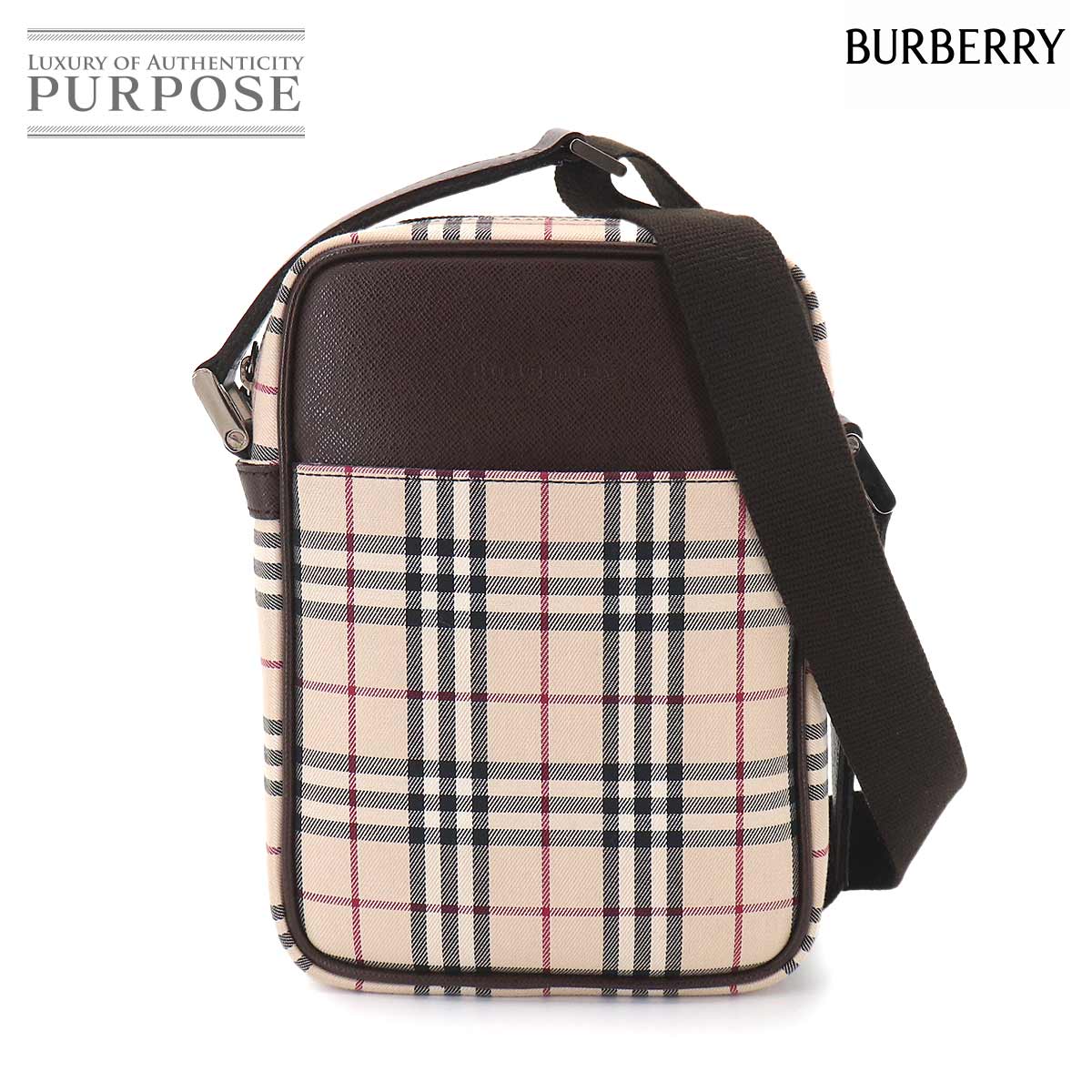 BURBERRY ノバチェック ショルダー バッグ キャンバス レザー ベージュ ブラウン シルバー 金具 Shoulder Bag バーバリー 90325565