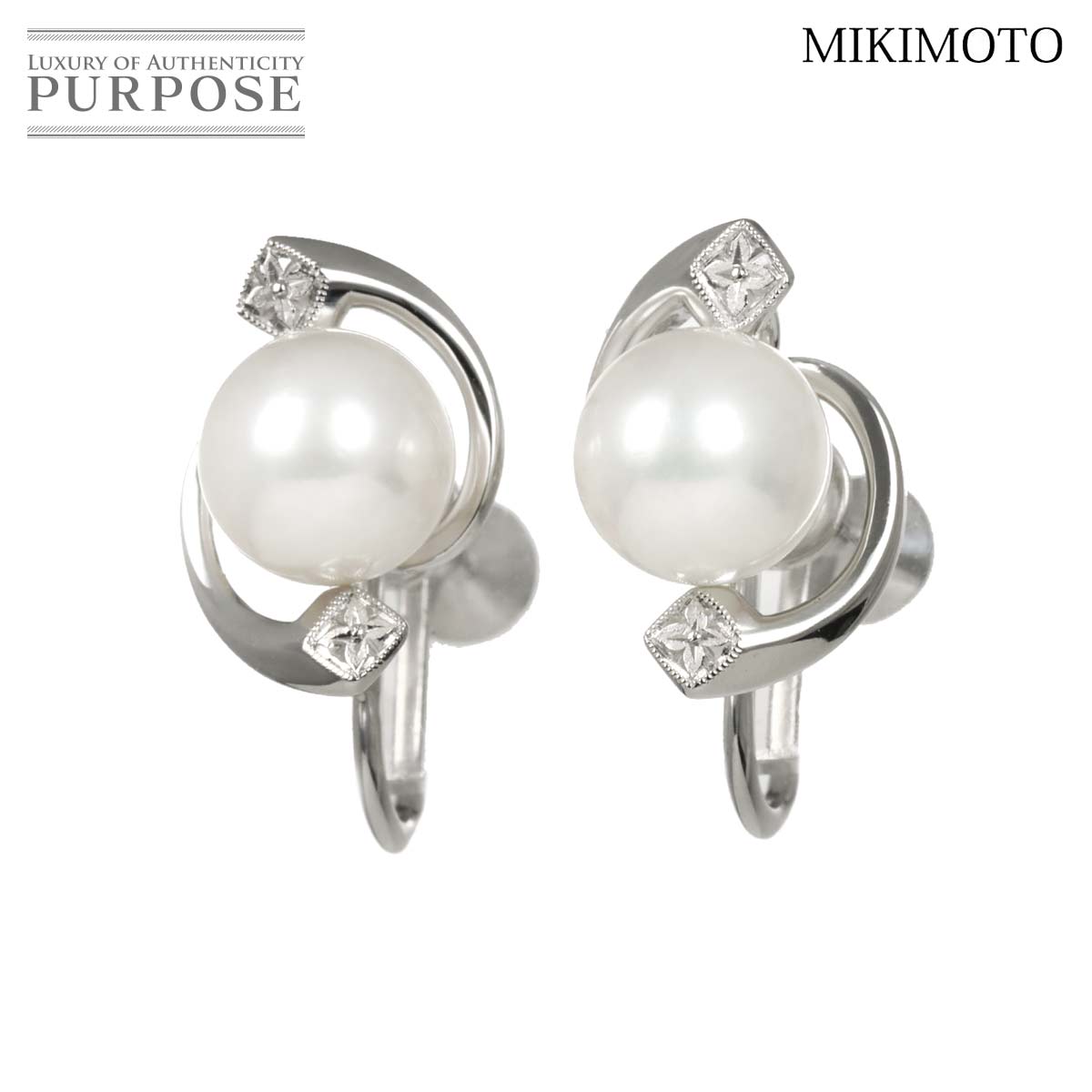 MIKIMOTO アコヤ真珠 8.1mm イヤリング K18 WG ホワイトゴールド 750 パール Akoya Pearl Earrings ミキモト 90319468