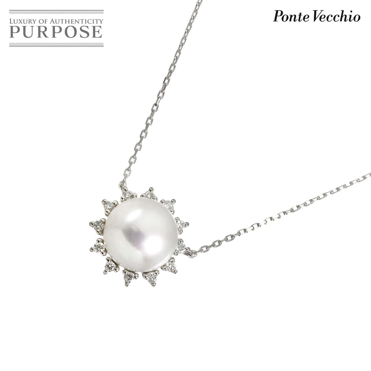 Ponte Vecchio アコヤ真珠 7.3mm ダイヤ 0.06ct ネックレス 40cm Pt プラチナ Diamond Necklace ポンテヴェキオ 90321195