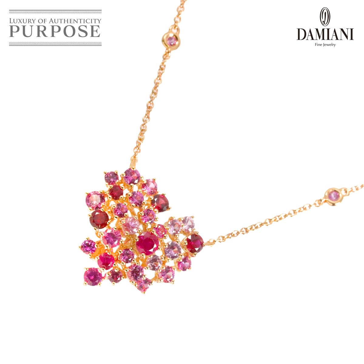 DAMIANI ミモザ ハート サファイヤ ルビー ダイヤ ネックレス 45cm K18 PG ピンクゴールド 750 Necklace ダミアーニ 90321564