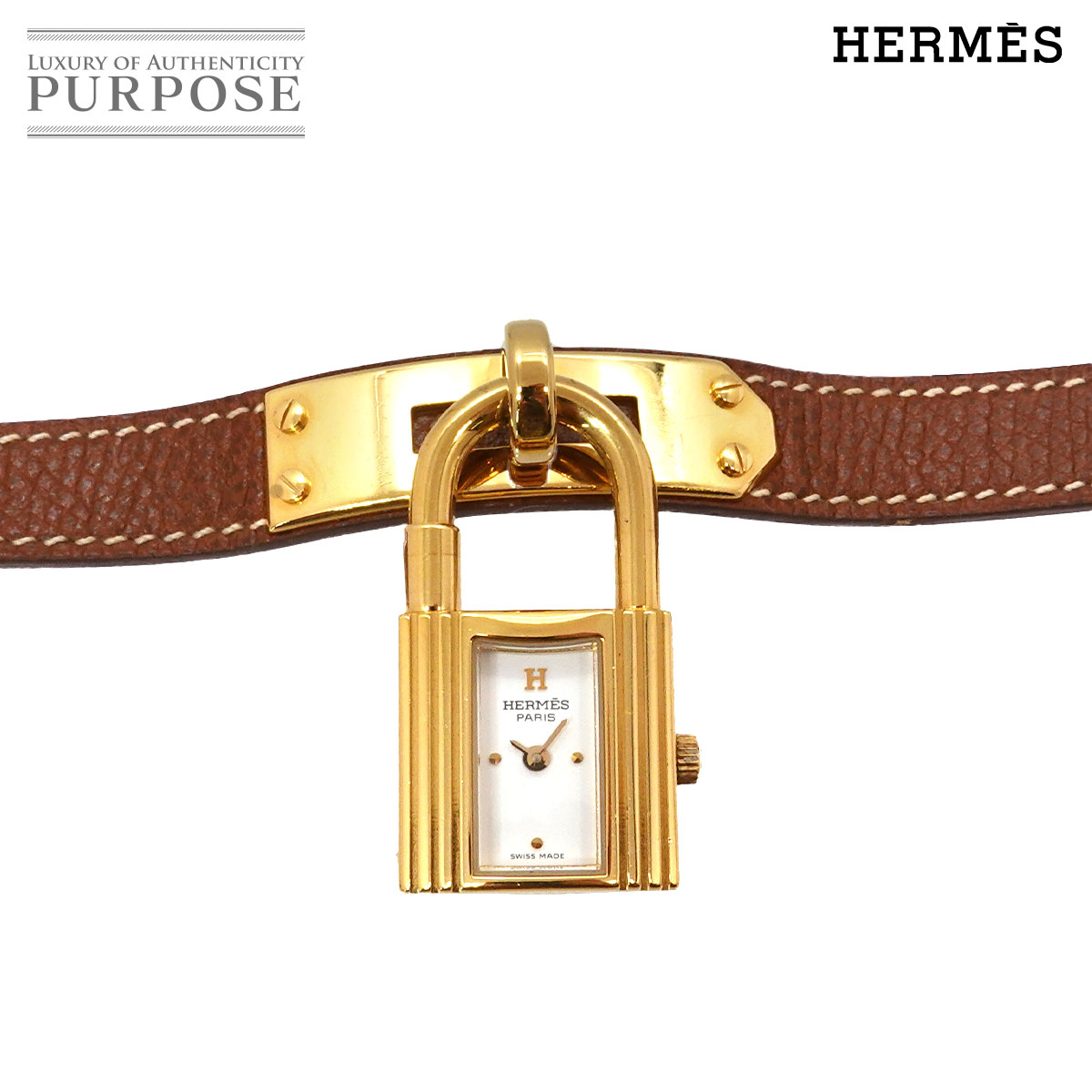 HERMES ケリーウォッチ ヴィンテージ レディース 腕時計 ホワイト ブラウン クォーツ ウォッチ カデナ Kelly Watch エルメス 90329153