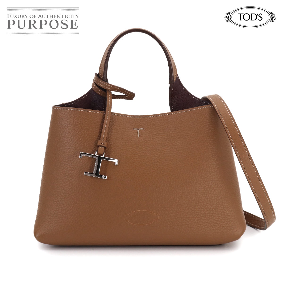 TOD'S Tタイムレス マイクロ 2way ハンド ショルダー バッグ レザー ブラウン XBWAPAEL000QRI シルバー 金具 Hand Shoulder Bag トッズ 90321681