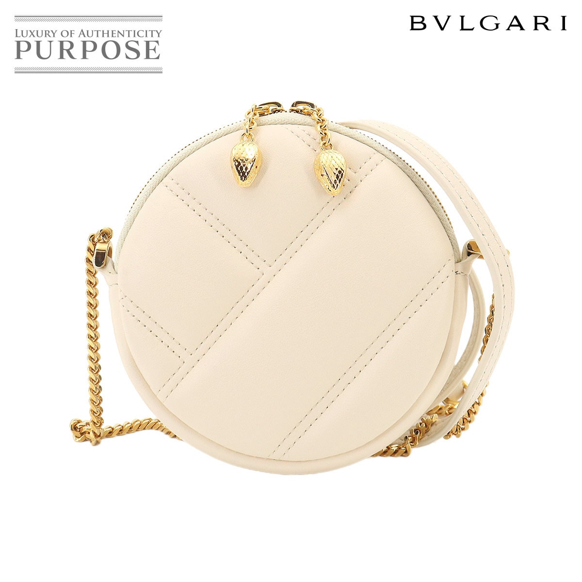 BVLGARI セルペンティ カボション ミニ ショルダー バッグ レザー ホワイト Serpenti Cabochon Bag ブルガリ 90326111