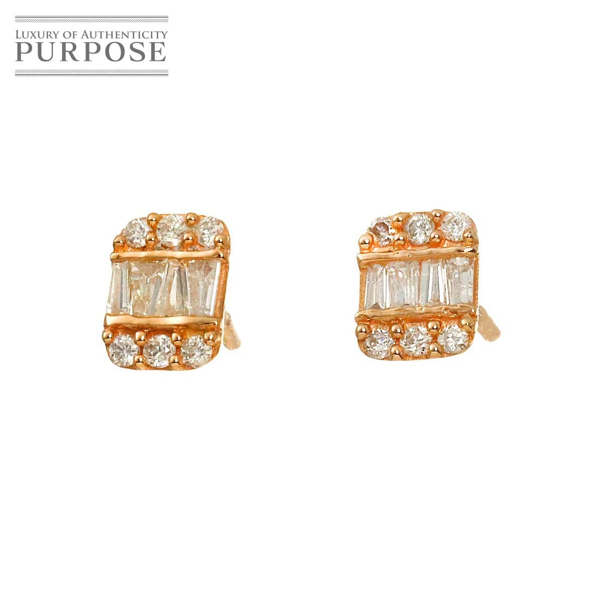 ダイヤ 0.10ct/0.10ct ピアス K18 PG ピンクゴールド 750 Diamond Earrings Pierced 90281379