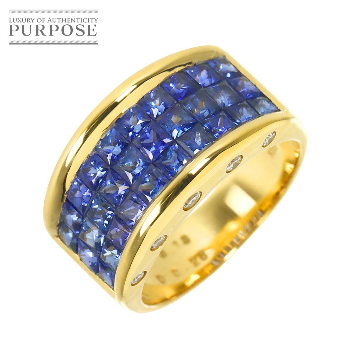 リング 11号 サファイヤ 3.13ct ダイヤ 0.26ct K18 YG イエローゴールド 750 指輪 Sapphire Ring 90320310