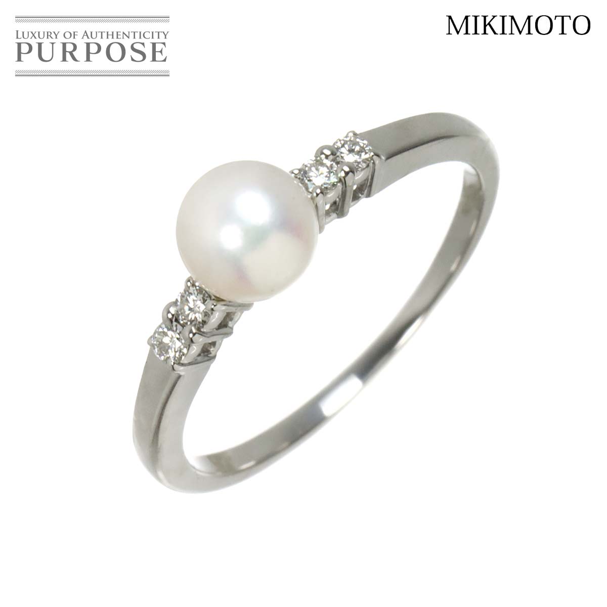 MIKIMOTO 14号 リング アコヤ真珠 5.8mm ダイヤ K18 WG ホワイトゴールド 750 パール 指輪 Pearl Ring ミキモト 90314694