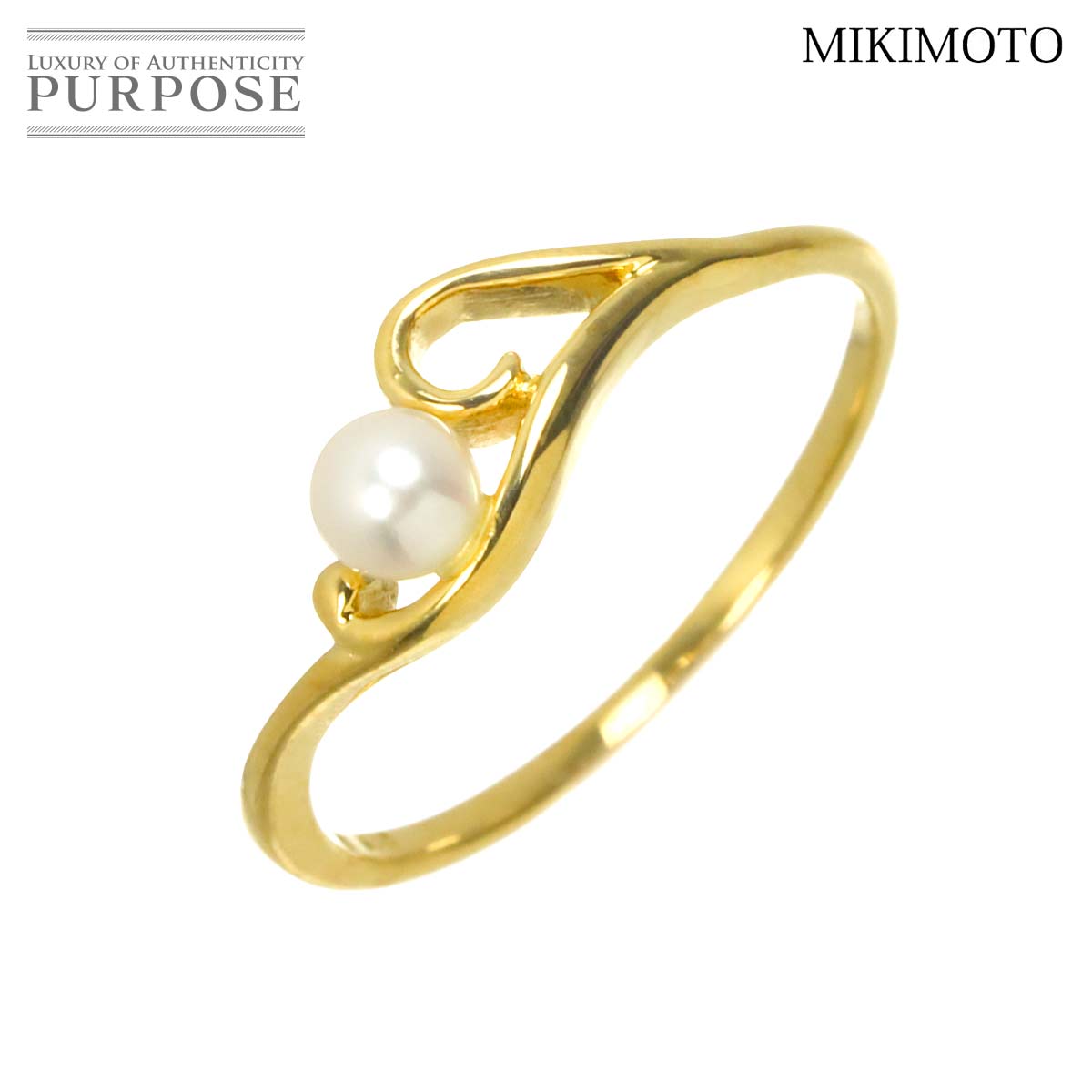 MIKIMOTO 10.5号 リング ベビーパール 3.6mm ダイヤ K18 YG イエローゴールド 750 真珠 指輪 Pearl Ring ミキモト 90319512