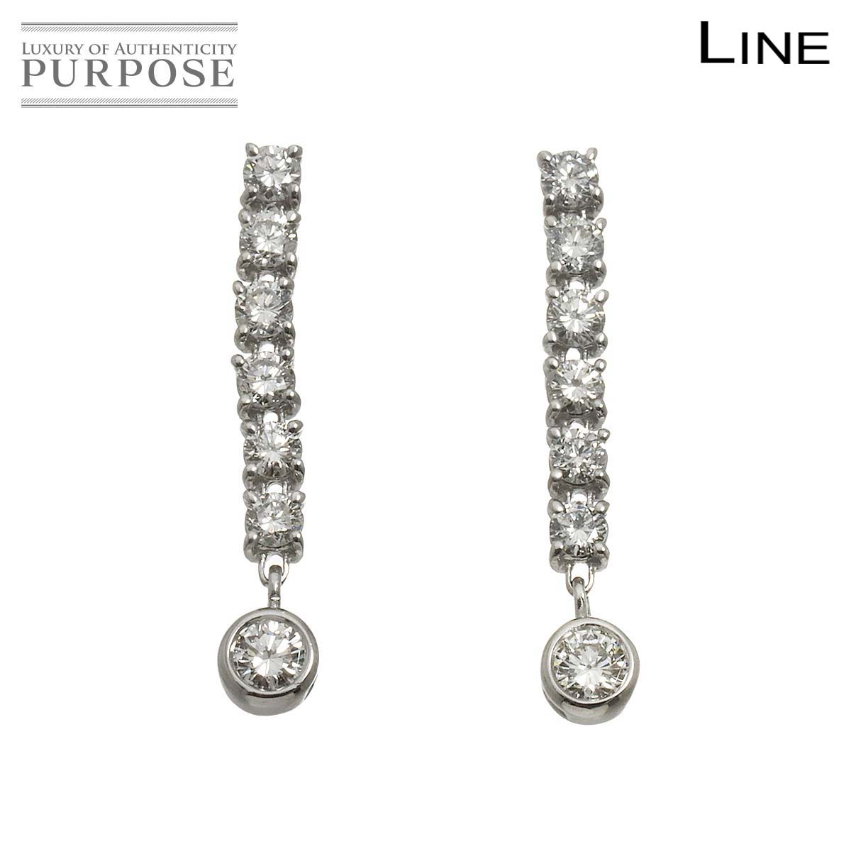 DE BEERS LINE ダイヤ 1.00ct ピアス K18 WG ホワイトゴールド 750 デビアス 90320348