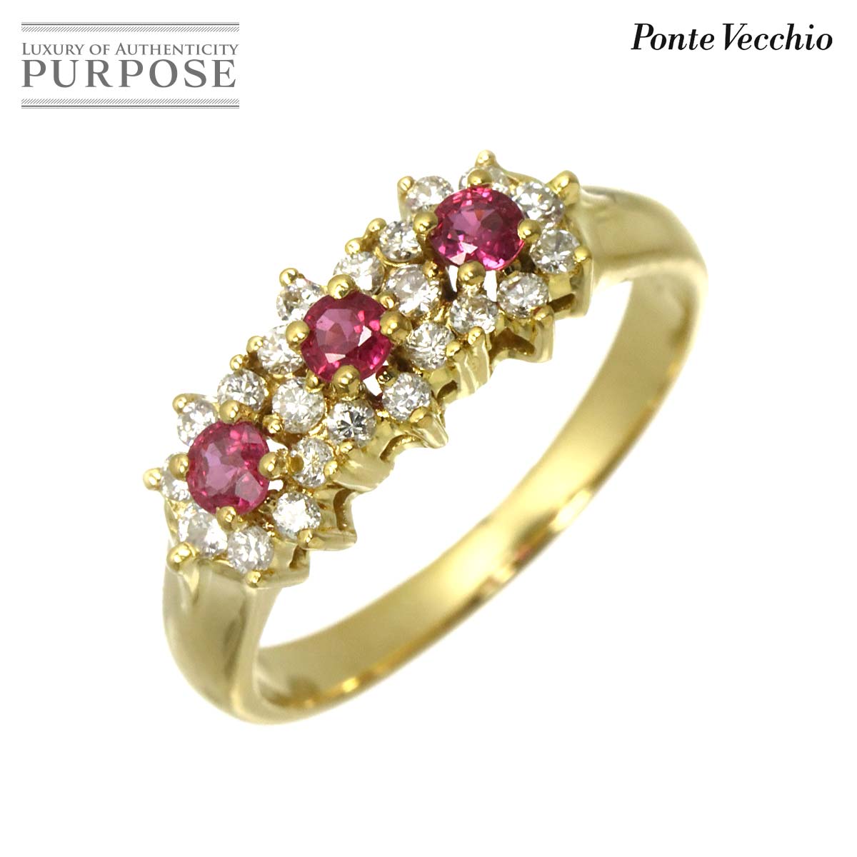 Ponte Vecchio 12号 リング ルビー 0.32ct ダイヤ 0.29ct K18 YG イエローゴールド 750 指輪 Ring ポンテヴェキオ 90320912
