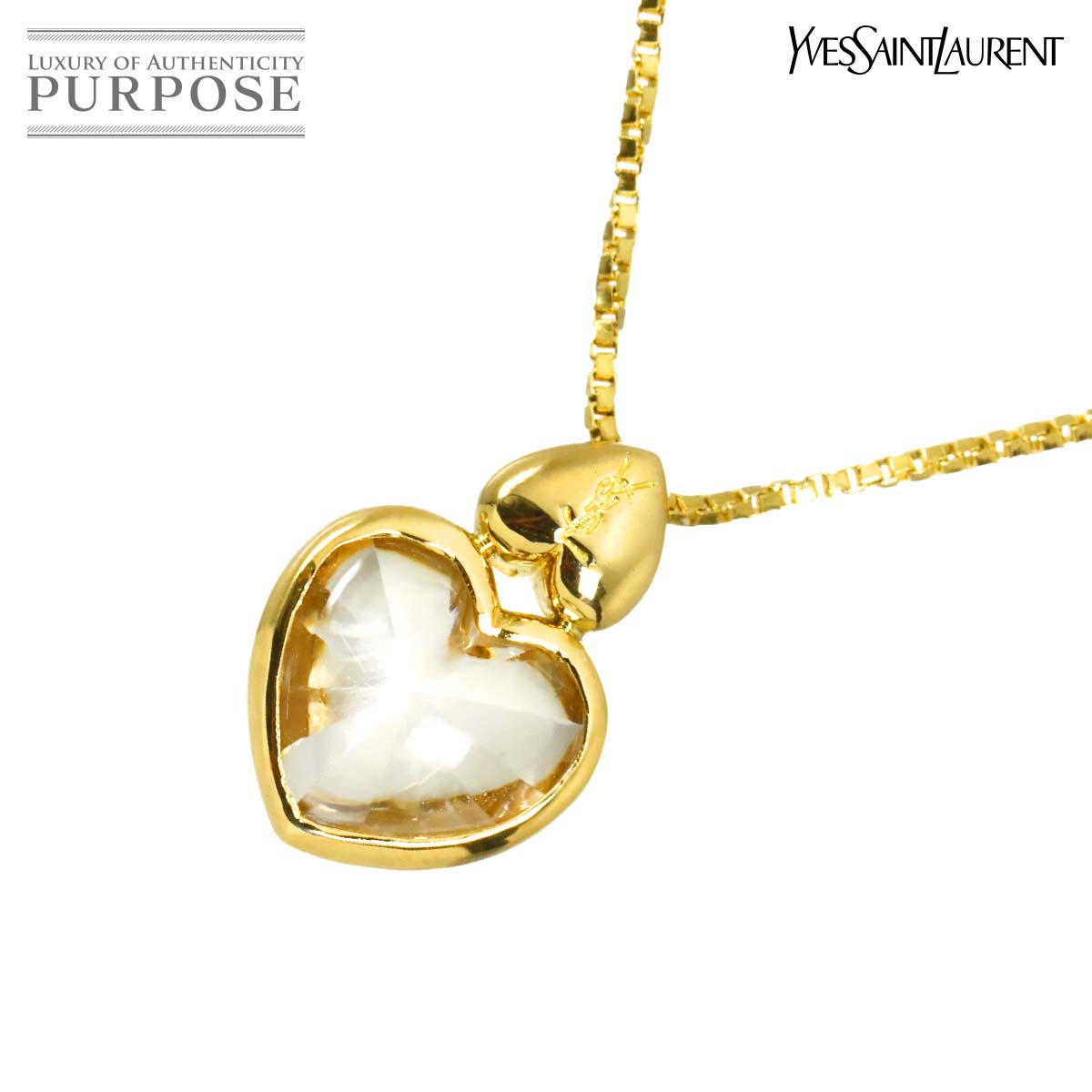 Yves Saint Laurent クォーツ ハート ネックレス 40cm K18 YG イエローゴールド 750 Necklace イヴ サンローラン 90320934