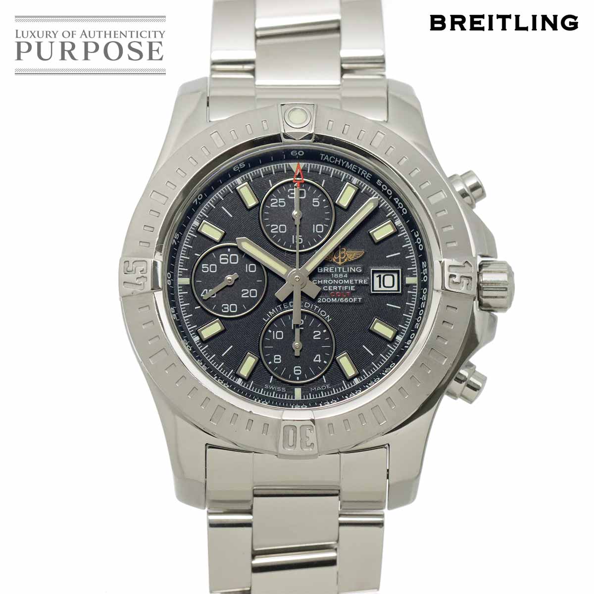 BREITLING コルト クロノグラフ A13388 日本限定 メンズ 腕時計 デイト ブラック オートマ 自動巻き ウォッチ Colt ブライトリング 90319563