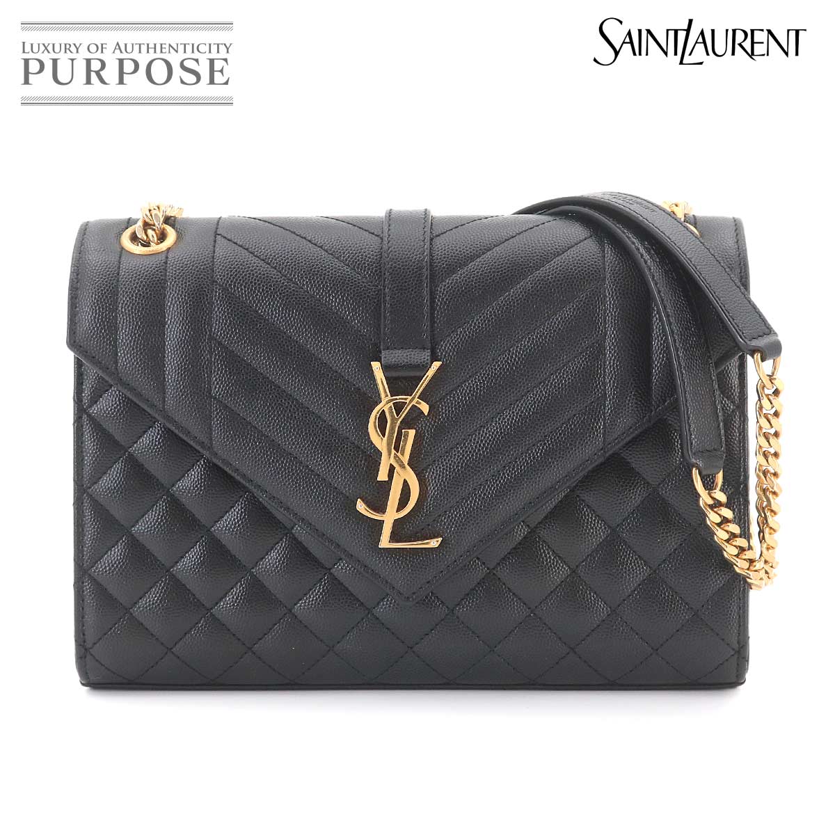 Yves Saint Laurent ショルダー バッグ リザード型押しレザー ブラック