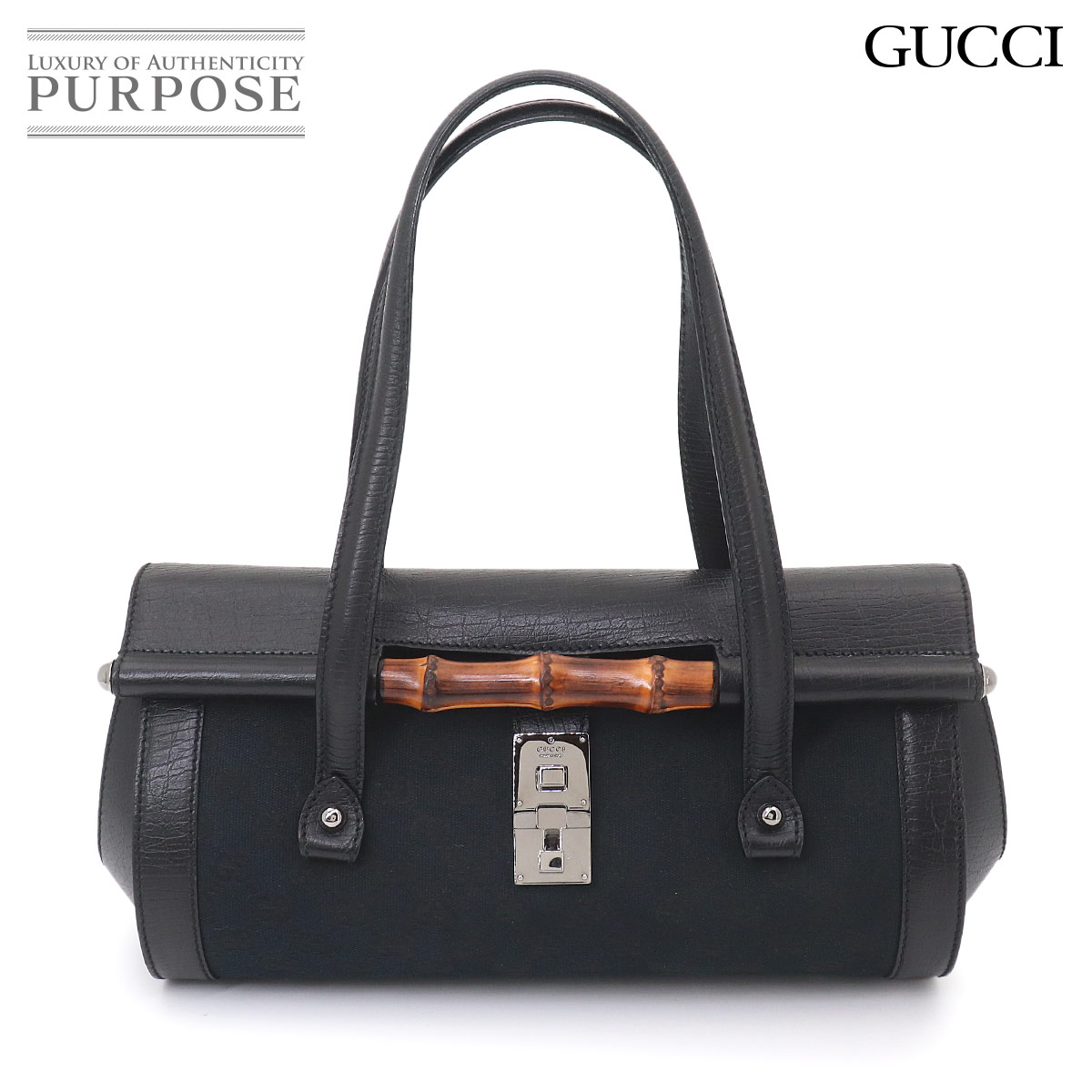 GUCCI バンブー ハンド バッグ GGキャンバス レザー ブラック 111713 シルバー 金具 Banboo Bag グッチ 90320969