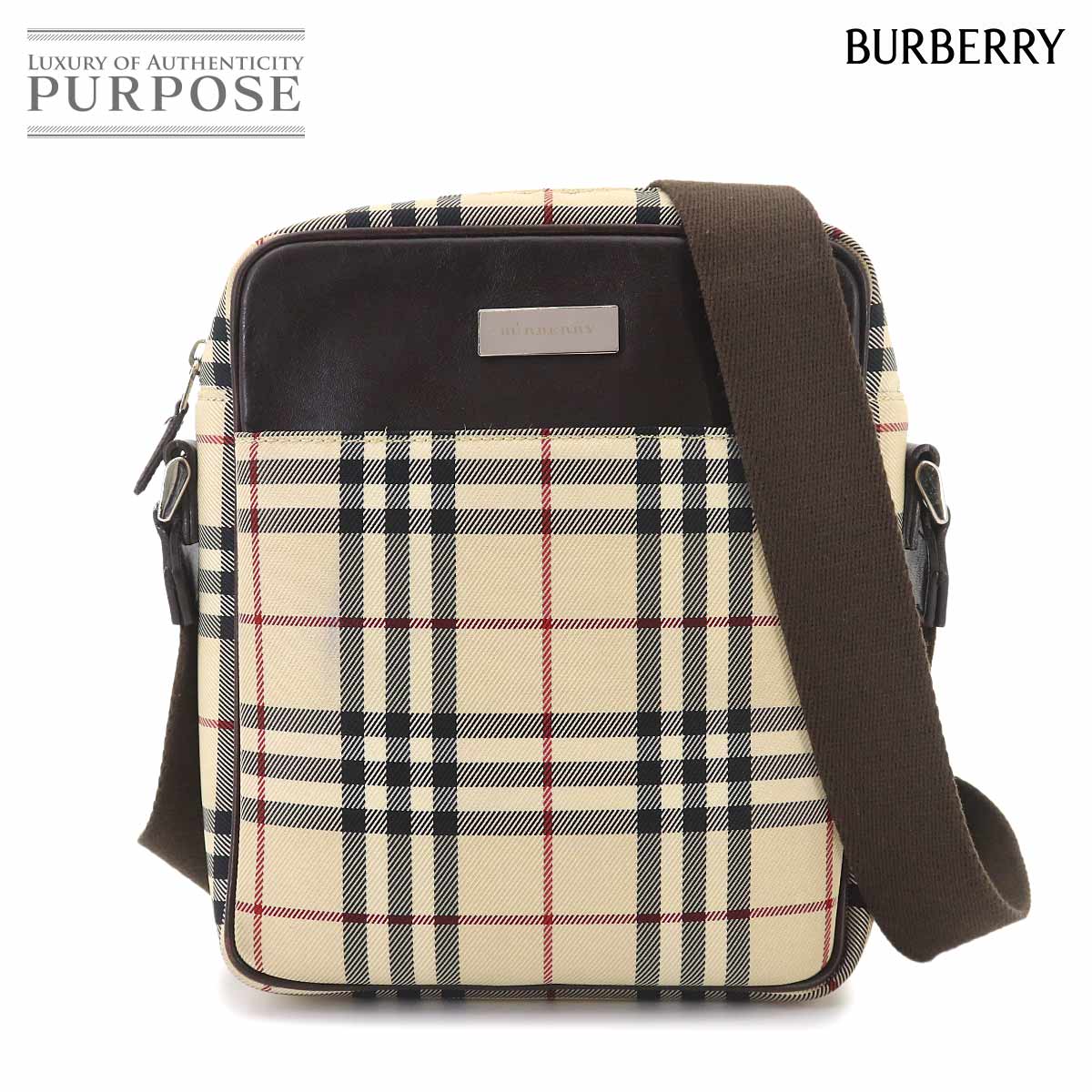 BURBERRY ノバチェック ショルダー バッグ キャンバス レザー ベージュ ブラウン シルバー 金具 Shoulder Bag バーバリー 90322600