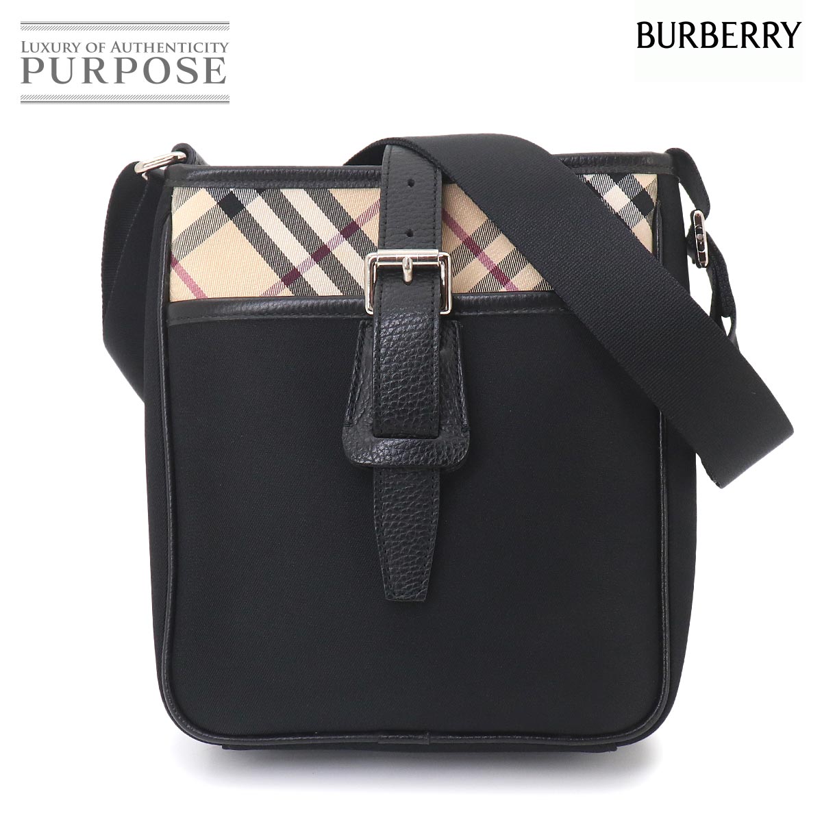 BURBERRY ノバチェック ショルダー バッグ キャンバス レザー ベージュ ブラック Shoulder Bag バーバリー 90324850