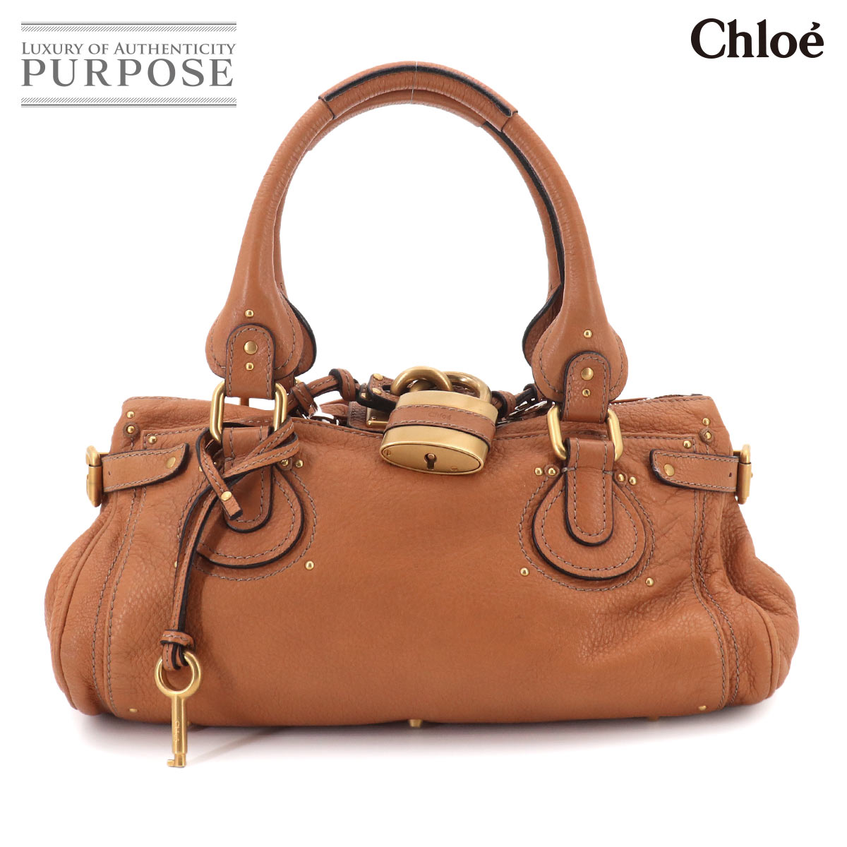 Chloe パディントン ハンド バッグ レザー ブラウン ゴールド シルバー 金具 Paddington Bag クロエ 90324992