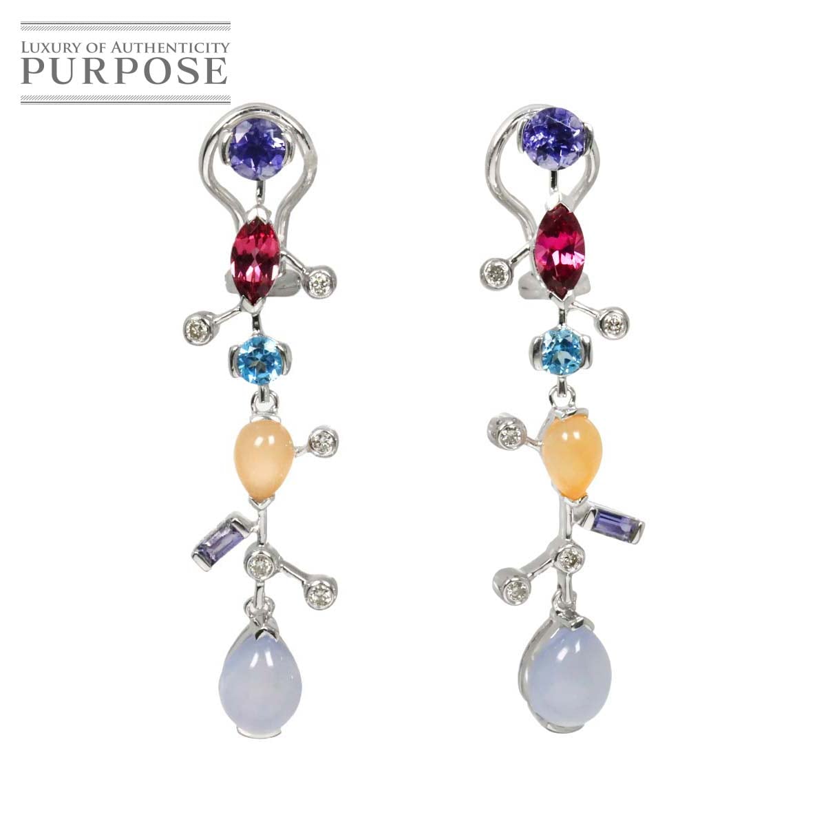 ダイヤ 0.12ct/0.12ct マルチストーン 4.08ct/4.08ct イヤリング K18 WG ホワイトゴールド 750 Diamond Earrings Clip-on 90321970