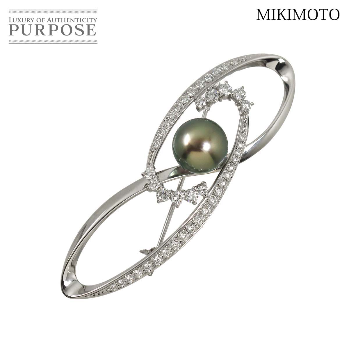 MIKIMOTO 黒蝶真珠 10.6mm ダイヤ 1.27ct ブローチ K18 WG ホワイトゴールド 750 パール Pearl Brooch ミキモト 90318403