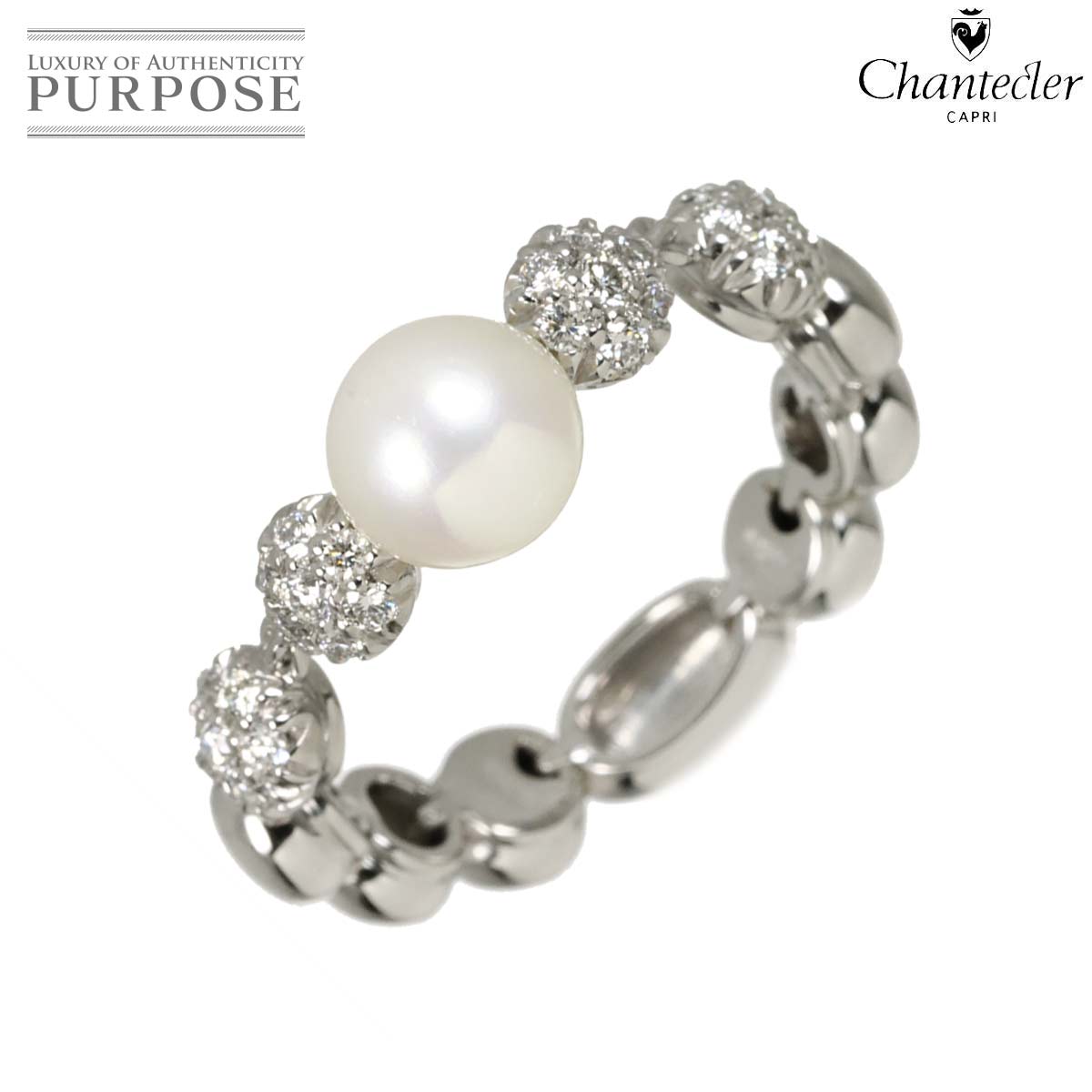 Chantecler リング 12.5号 アコヤ真珠 6.9mm ダイヤ K18 WG ホワイトゴールド 750 指輪 Pearl Ring シャンテクレール 90318429