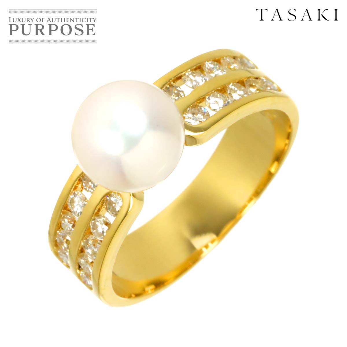 TASAKI 12.5号 リング アコヤ真珠 7.7mm ダイヤ 0.53ct K18 YG イエローゴールド 750 パール 指輪 Akoya pearl Ring タサキ 90319399