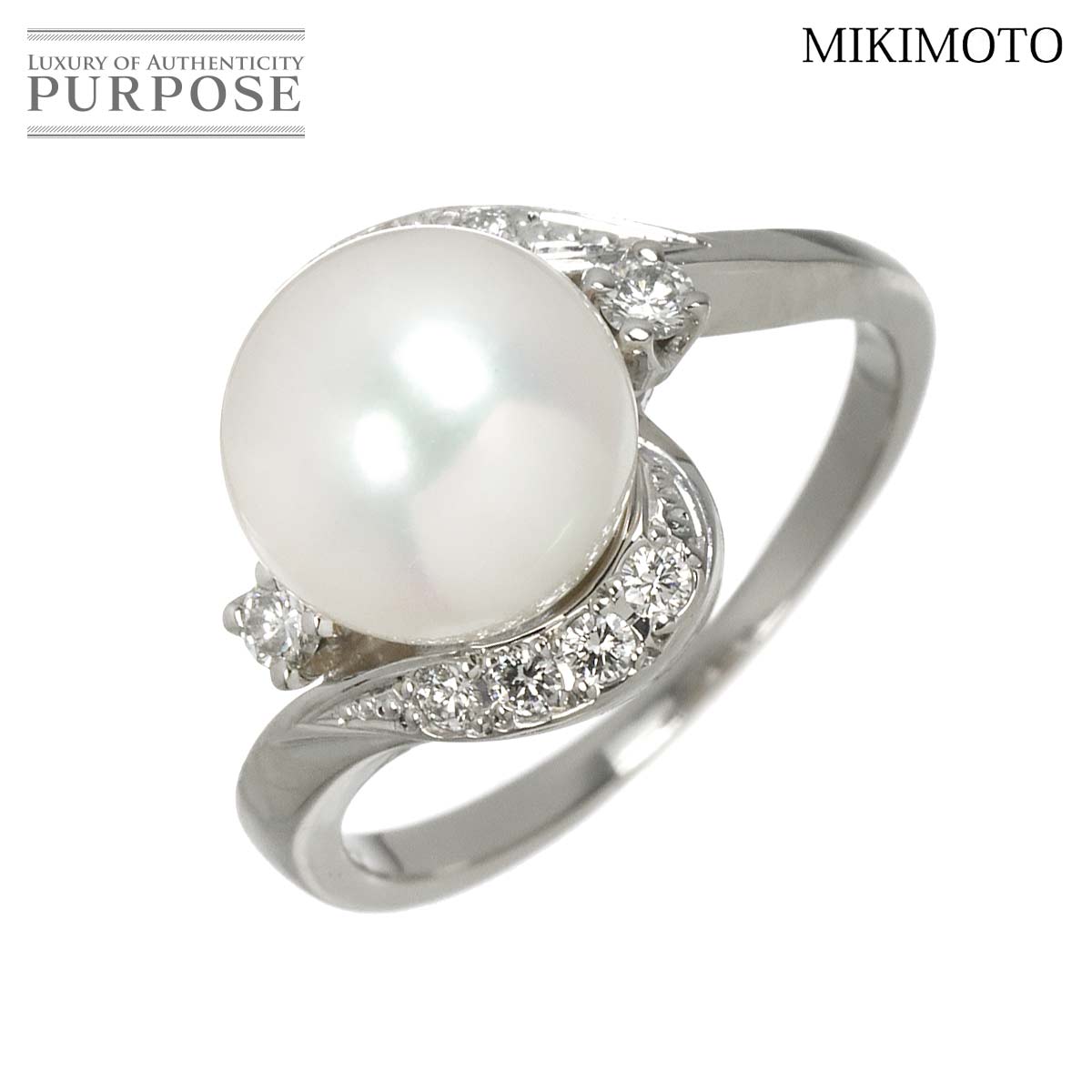 MIKIMOTO 7号 リング アコヤ真珠 8.3mm ダイヤ Pt プラチナ パール 指輪 Akoya Pearl Ring ミキモト 90319448