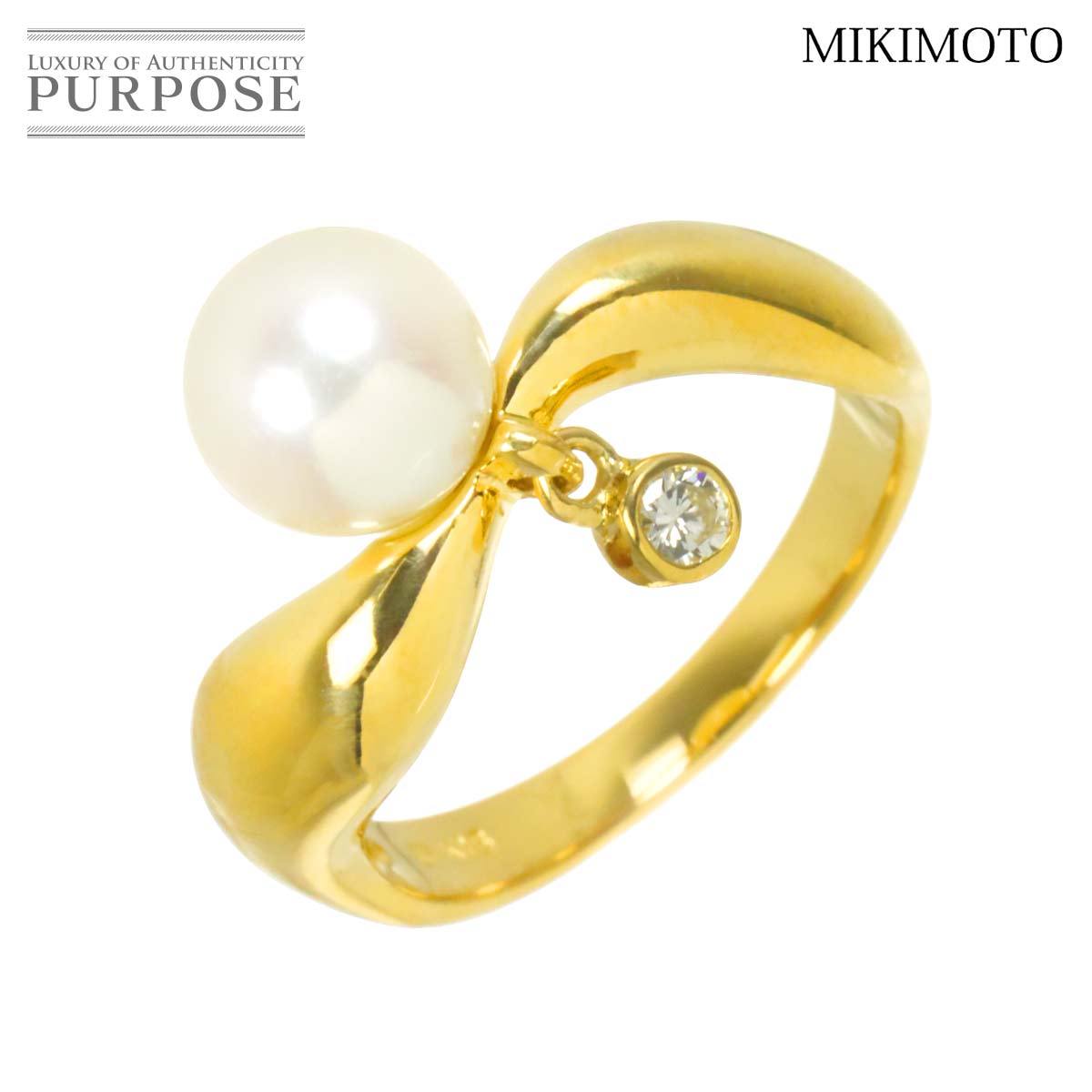 MIKIMOTO 10号 リング アコヤ真珠 7.1mm ダイヤ K18 YG イエローゴールド 750 パール 指輪 Akoya Pearl Ring ミキモト 90319493
