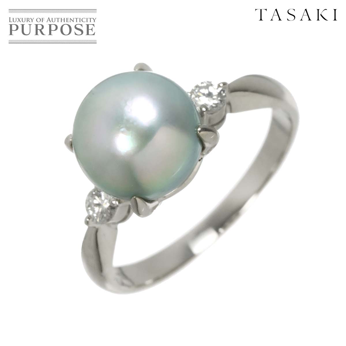 TASAKI 14号 リング 黒蝶真珠 9.3mm ダイヤ 0.14ct Pt プラチナ 指輪 パール 田崎真珠 Black Pearl Ring タサキ 90319822