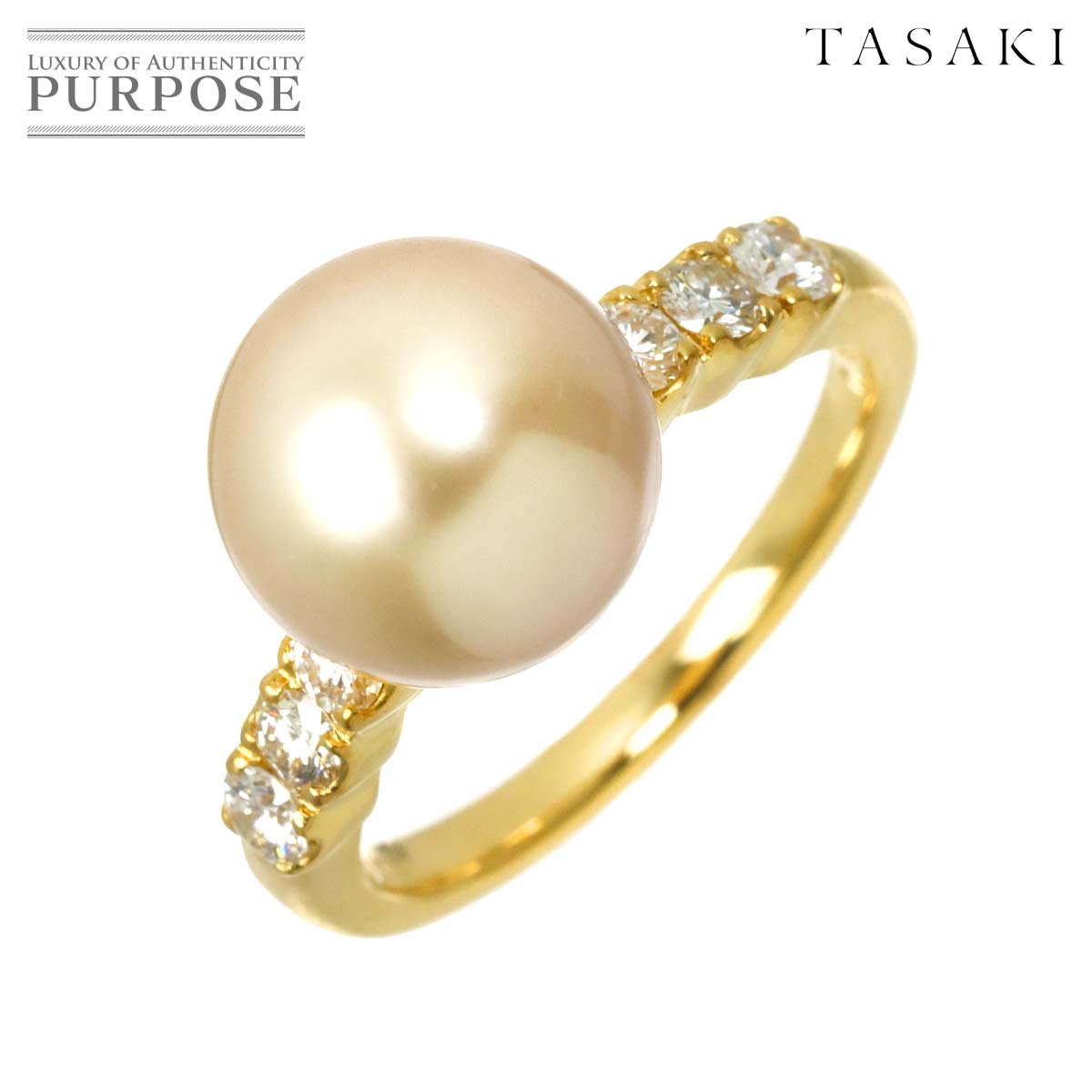 TASAKI 10.5号 リング 白蝶真珠 10.0mm ダイヤ 0.36ct K18 YG イエローゴールド 750 パール 指輪 Ring タサキ 90320583