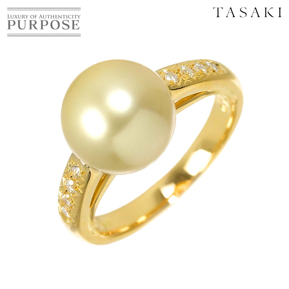 TASAKI 12号 リング 白蝶真珠 10.0mm ダイヤ 0.12ct K18 YG イエローゴールド 750 パール 指輪 Ring タサキ 90320909