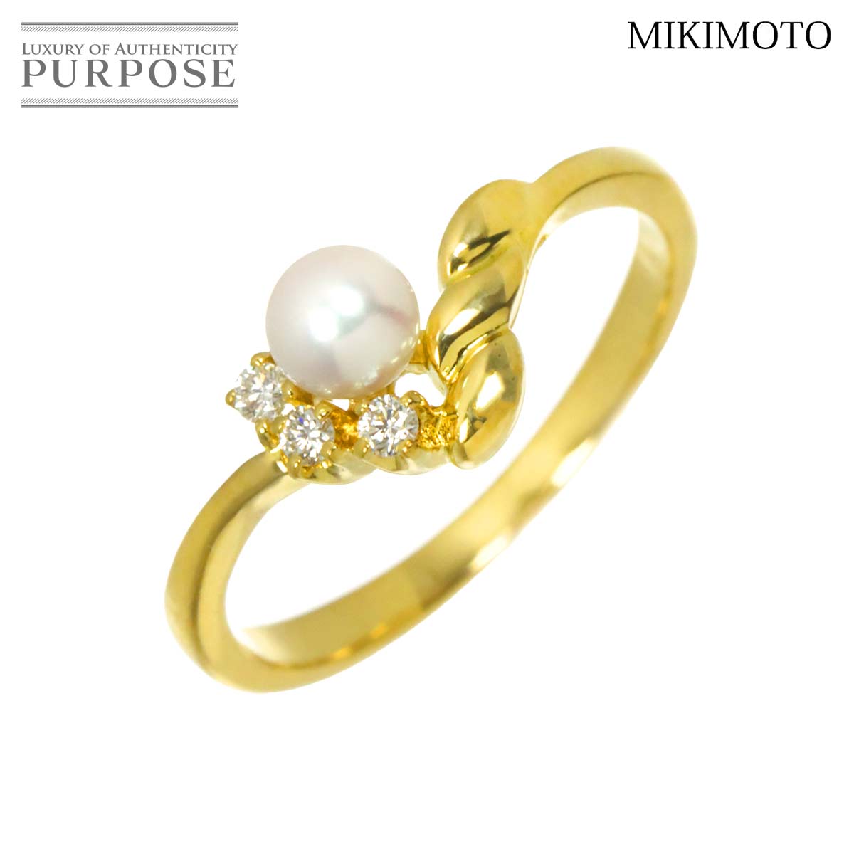 MIKIMOTO 9号 リング アコヤ真珠 4.0mm ダイヤ K18 YG イエローゴールド 750 パール 指輪 Akoya Pearl Ring ミキモト 90321504