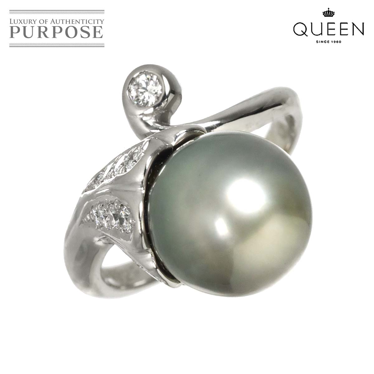 Queen 10.5号 リング 黒蝶真珠 ダイヤ 0.29ct Pt プラチナ 指輪 Pearl Ring クィーン 90321510