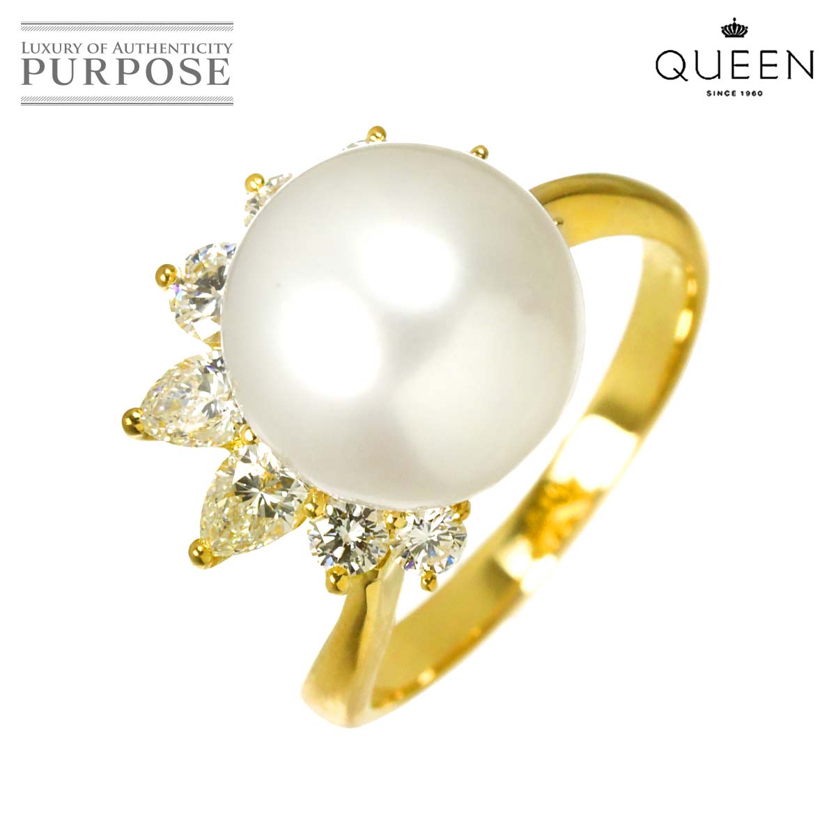 Queen 11.5号 リング 白蝶真珠 10.6mm ダイヤ K18 YG イエローゴールド 750 指輪 Pearl Ring クィーン 90321563