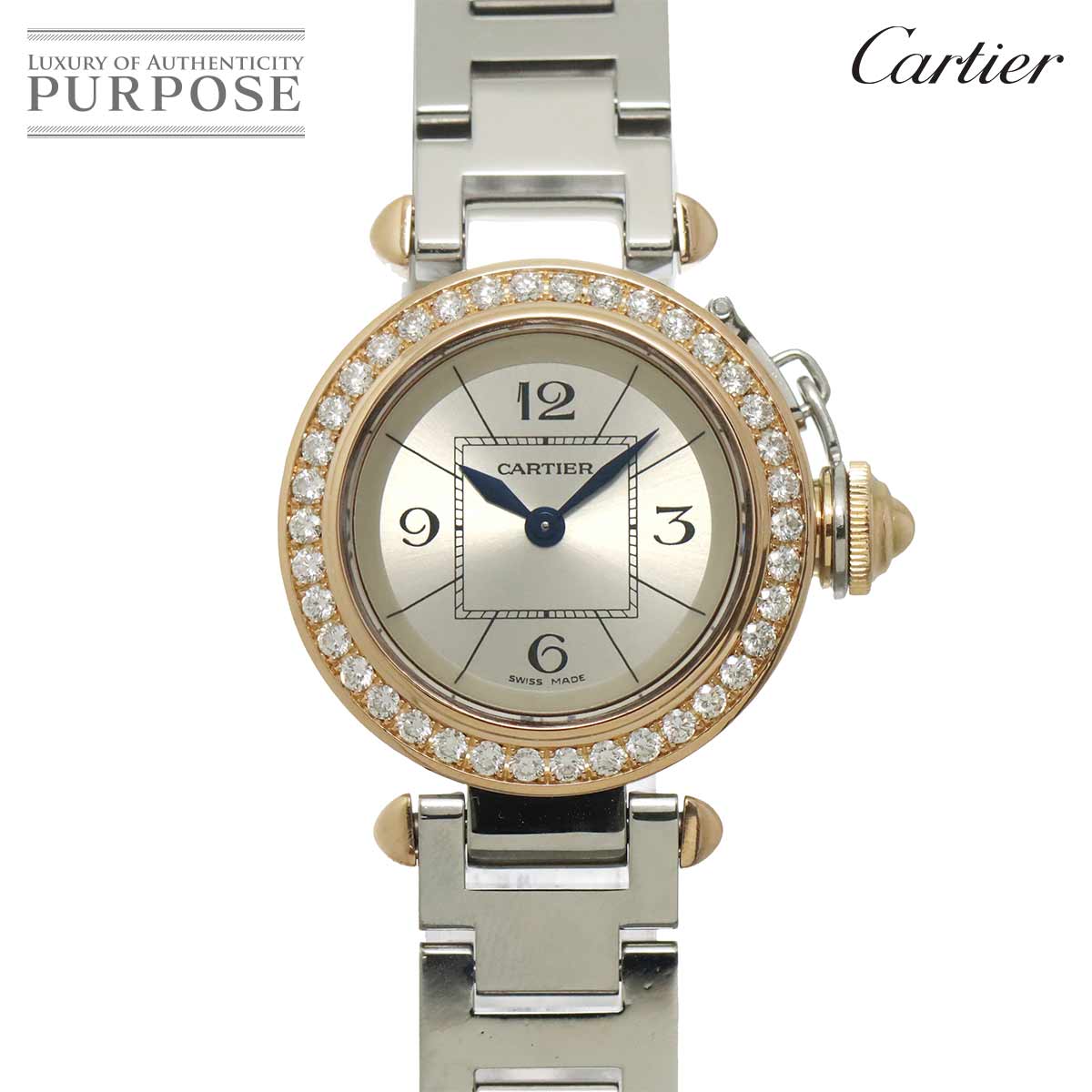 Cartier ミスパシャ コンビ WJ124021 レディース 腕時計 ベゼル ダイヤ シルバー K18PG ピンクゴールド クォーツ ウォッチ Miss Pasha カルティエ 90319072