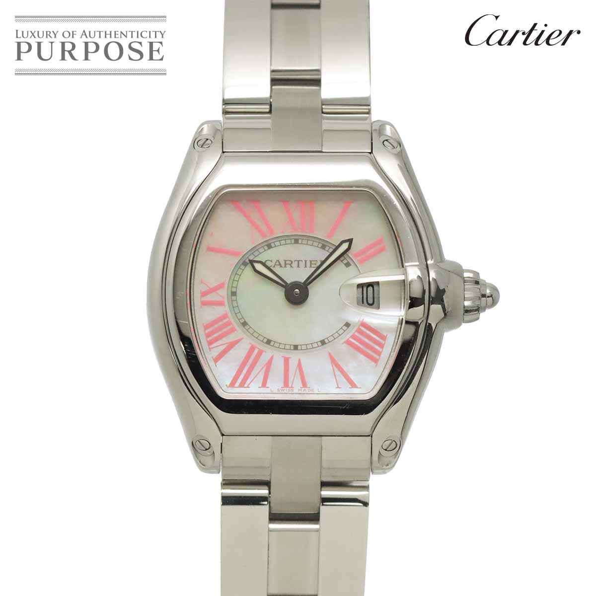 Cartier ロードスターSM W6206006 2008年クリスマス限定モデル レディース 腕時計 デイト ホワイトシェル クォーツ ウォッチ Roadster SM カルティエ 90322889