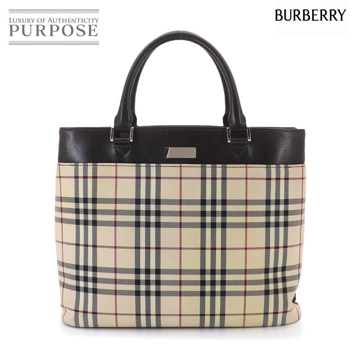 BURBERRY ノバチェック ハンド バッグ キャンバス レザー ベージュ ダークブラウン Hand Bag バーバリー 90322601