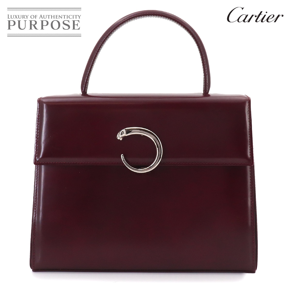 Cartier パンテール ハンド バッグ レザー ボルドー シルバー 金具 Panthere Bag カルティエ 90322980