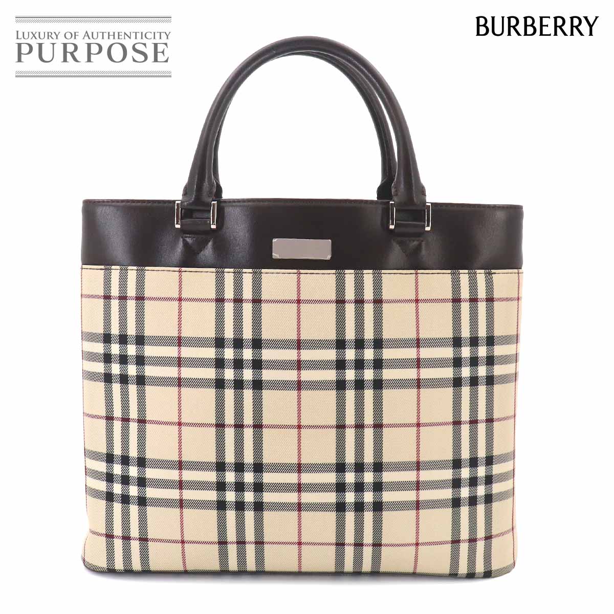 BURBERRY ノバチェック ハンド バッグ キャンバス レザー ベージュ ダークブラウン Hand Bag バーバリー 90324935