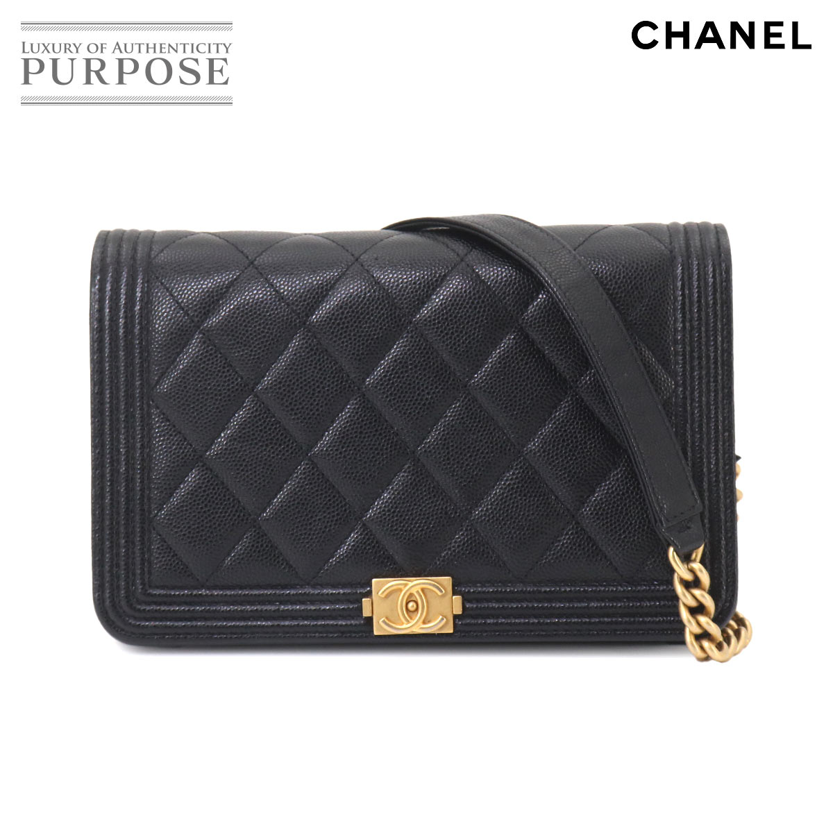 CHANEL ボーイシャネル チェーン ウォレット 長財布 キャビアスキン レザー ブラック AP1117 ゴールド 金具 Chain Wallet シャネル 90324967
