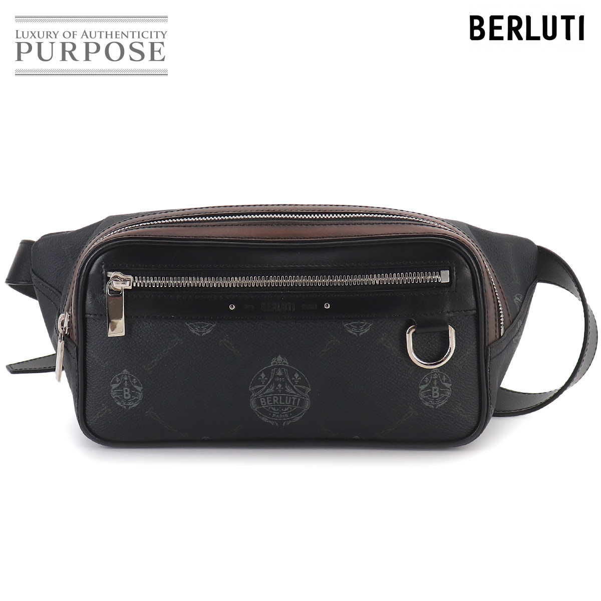 Berluti シグネチャー バラード ボディ バッグ PVC レザー ブラック シルバー 金具 Ballade Body Bag ベルルッティ 90325043