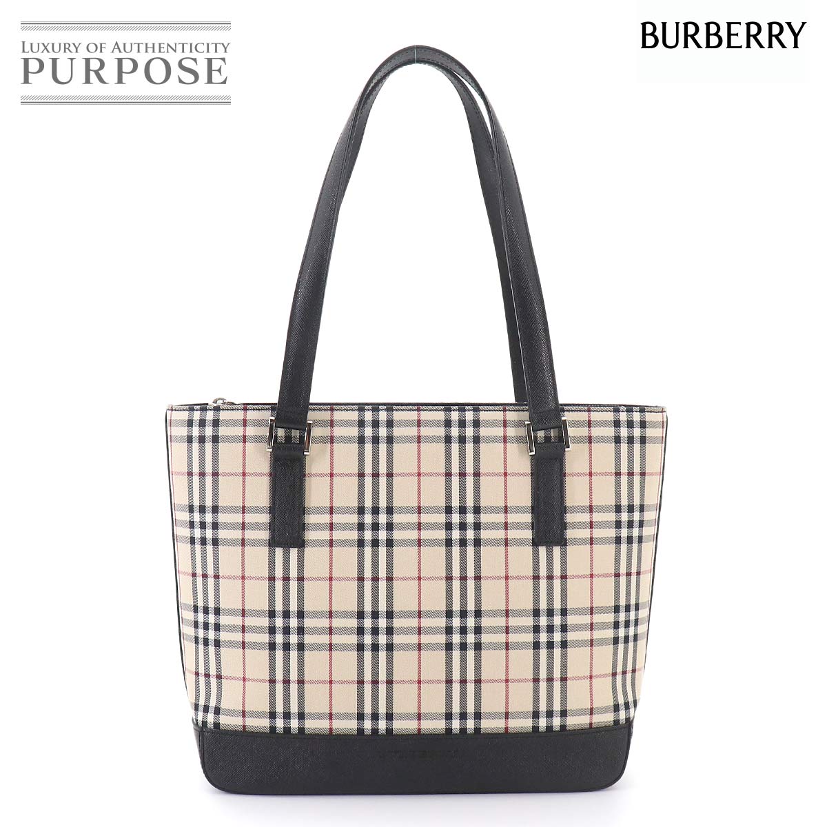 BURBERRY ノバチェック ハンド バッグ キャンバス レザー ベージュ ブラック Hand Bag バーバリー 90325566
