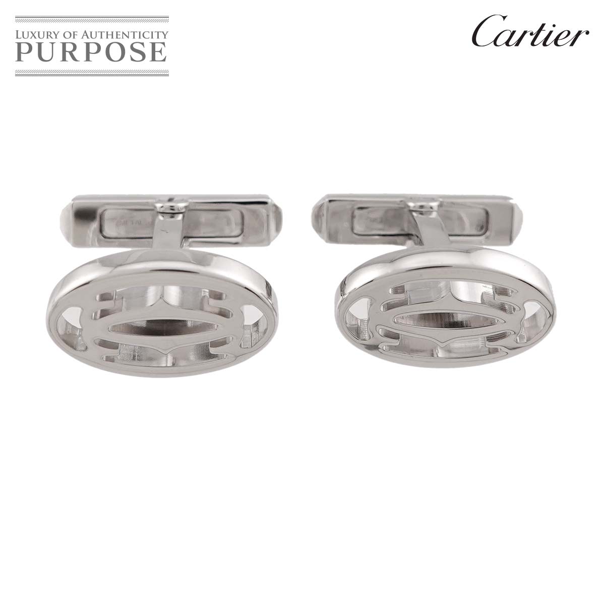 Cartier ドゥーブルC ドゥ カフス SV シルバー ロゴ 2C Cuff Links【証明書付き】 カルティエ 90323058
