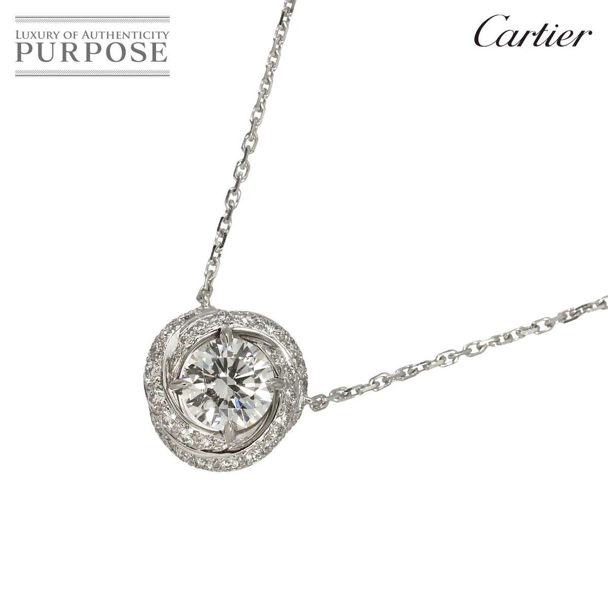 Cartier トリニティ ルバン ダイヤ 0.72ct G/VVS1/3EX ネックレス 42cm K18 WG 750 Diamond Necklace【鑑定書付き】カルティエ 90324452