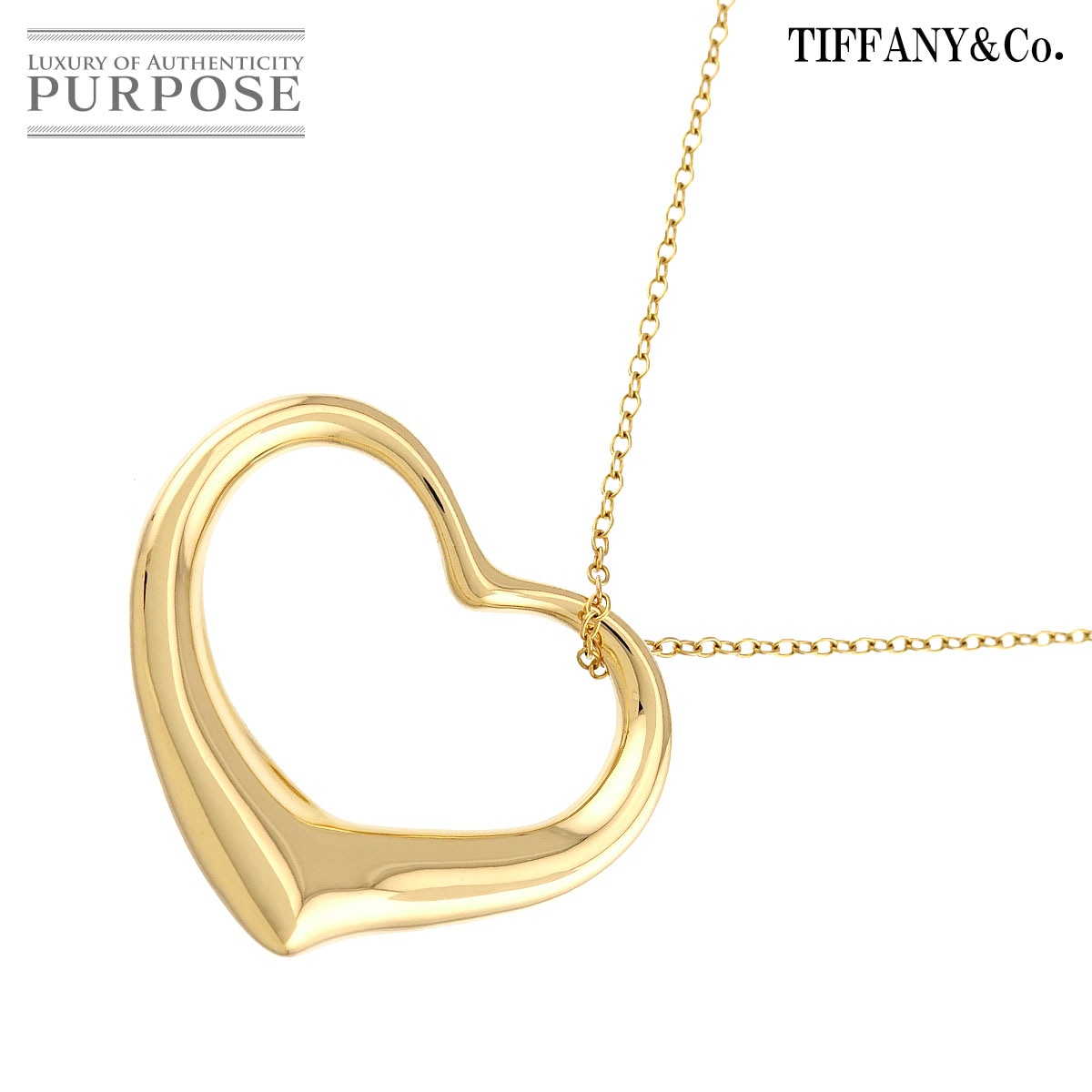 TIFFANY&Co. オープンハート 幅36mm ロング ネックレス 77cm K18 YG イエローゴールド 750 Open Heart Necklace ティファニー 90325898