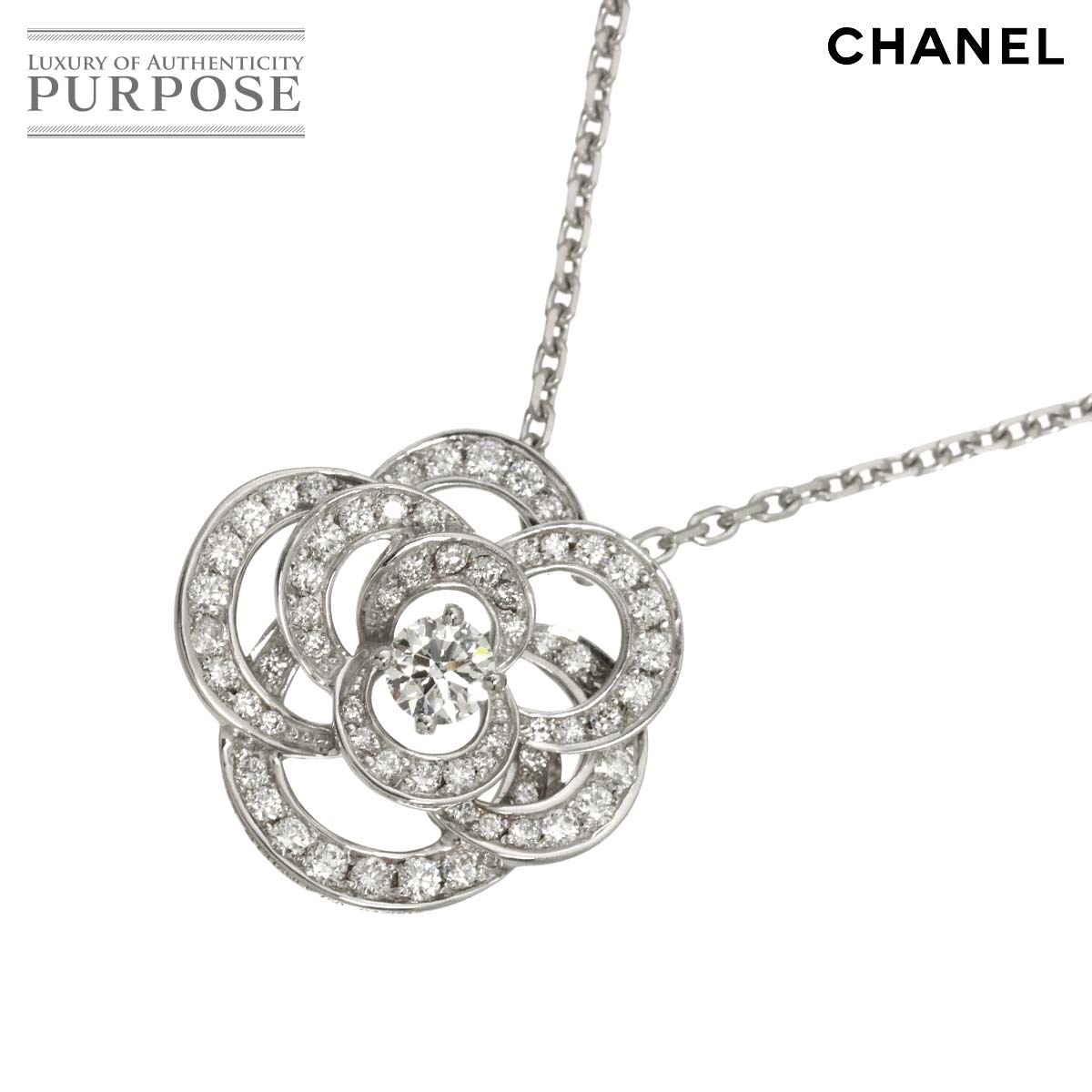CHANEL カメリア ダイヤ ネックレス ミディアム 41cm K18 WG ホワイトゴールド 750 花 Camellia Necklace シャネル 90325922