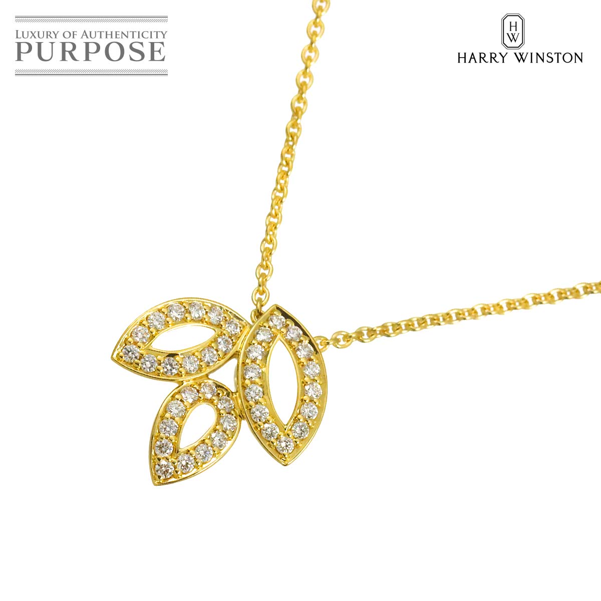 HARRY WINSTON リリークラスター ミニ ダイヤ ネックレス 40cm K18 YG イエローゴールド 750【証明書付き】ハリー ウィンストン 90326192