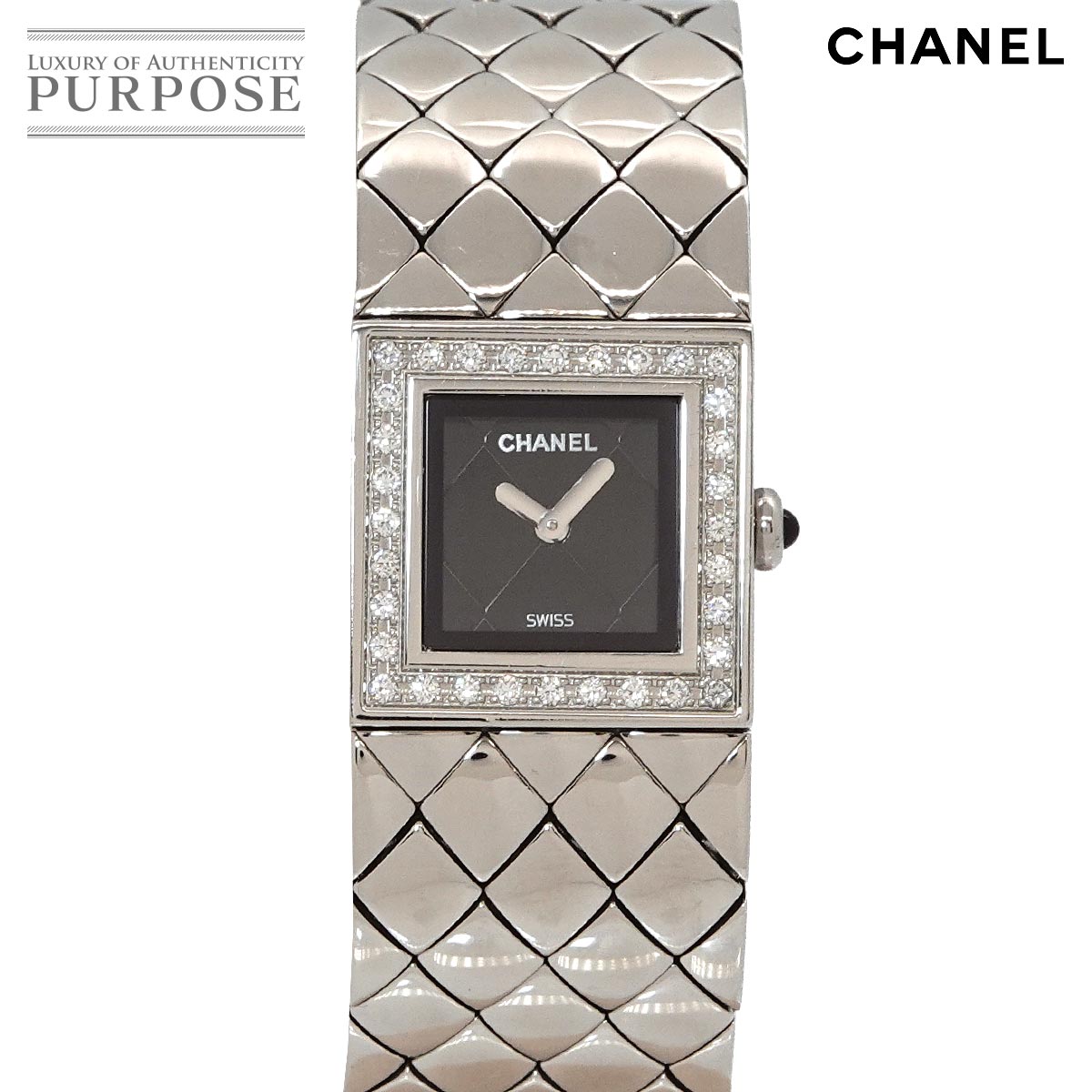CHANEL マトラッセ H0489 ダイヤベゼル ヴィンテージ レディース 腕時計 ブラック クォーツ ウォッチ Matelasse シャネル 90328077