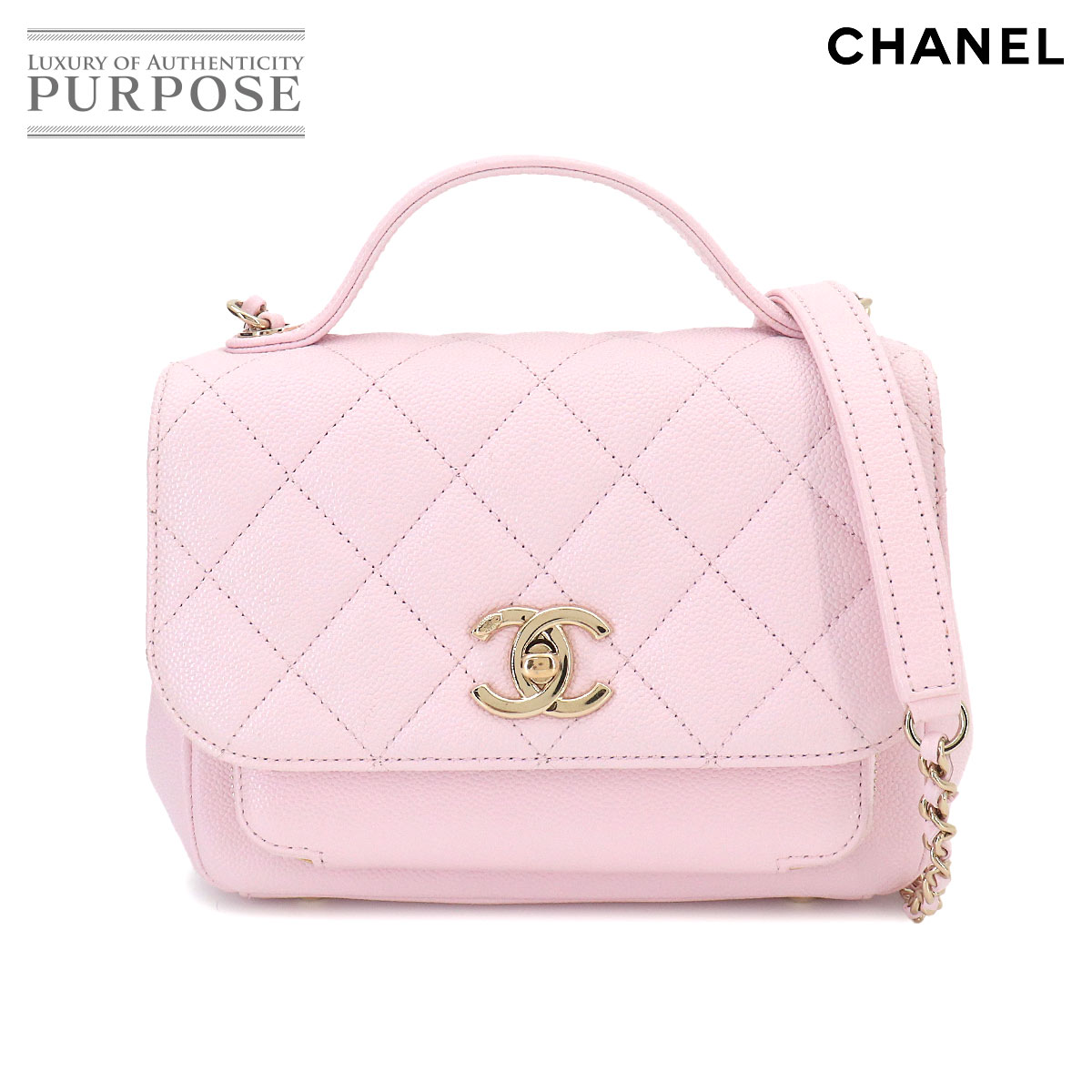 CHANEL マトラッセ ビジネスアフィニティ スモール 2way ハンド ショルダー バッグ キャビアスキン ピンク A93749 Matelasse Business Affinity Bag シャネル 90317422