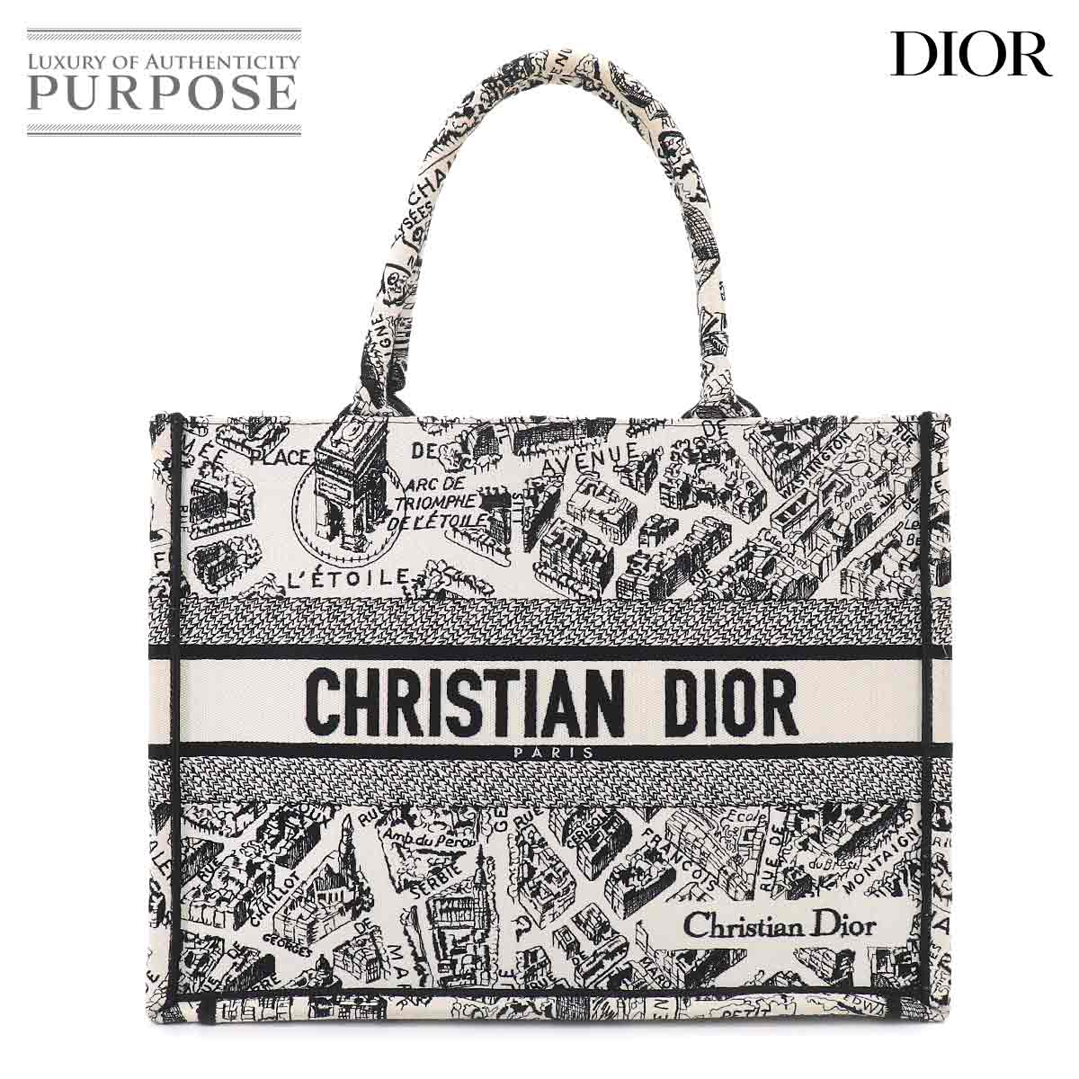 Christian Dior プランドゥパリ ブック トート ミディアム バッグ キャンバス ホワイト ブラック M1296ZOMP Book Tote Bag クリスチャン ディオール 90319733